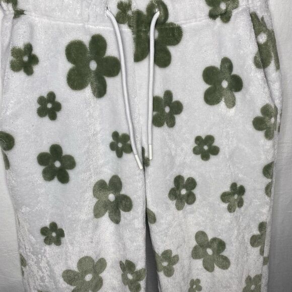 FREE HAVEN Pants Fleece Floral Pajama Lounge Boho Womens M ( XS S ) White Green - Picture 2 of 7